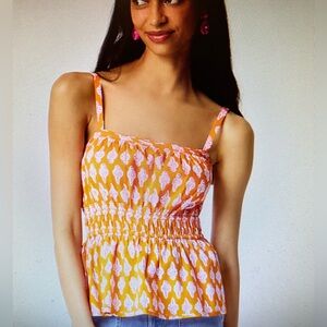 J CREW MERCANTILE MISSES PRINTED STRAPPY SHIRRED TANK BLOUSE SIZE 8. NWT!